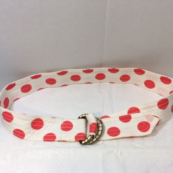 J. Crew Cloth Belt White Rose Red Polka Dots - Picture 4 of 7